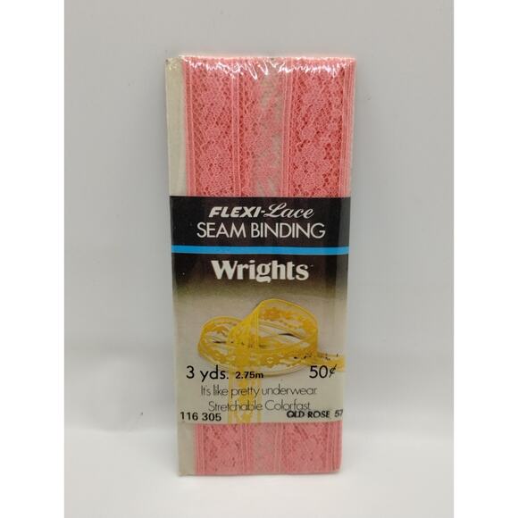 Wrights Seam Binding Flexi-Lace 3 Yds 116 305 Old Rose 57 - Sewing Vintage 1986 - Picture 1 of 2